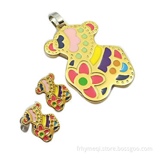Little bear epoxy stainless steel jewelry sets